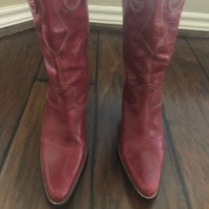 Red leather cowgirl boots